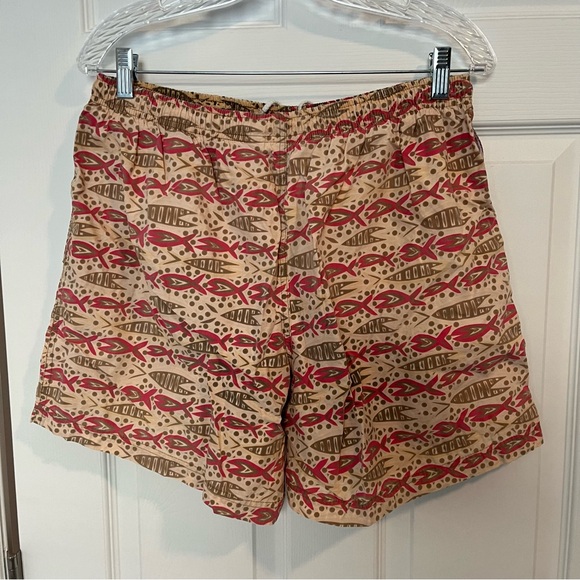 Vintage SIDEOUT Swim Trunks L Abstract Fish Print Hawaiian Board Shorts Pink Tan - Picture 4 of 6